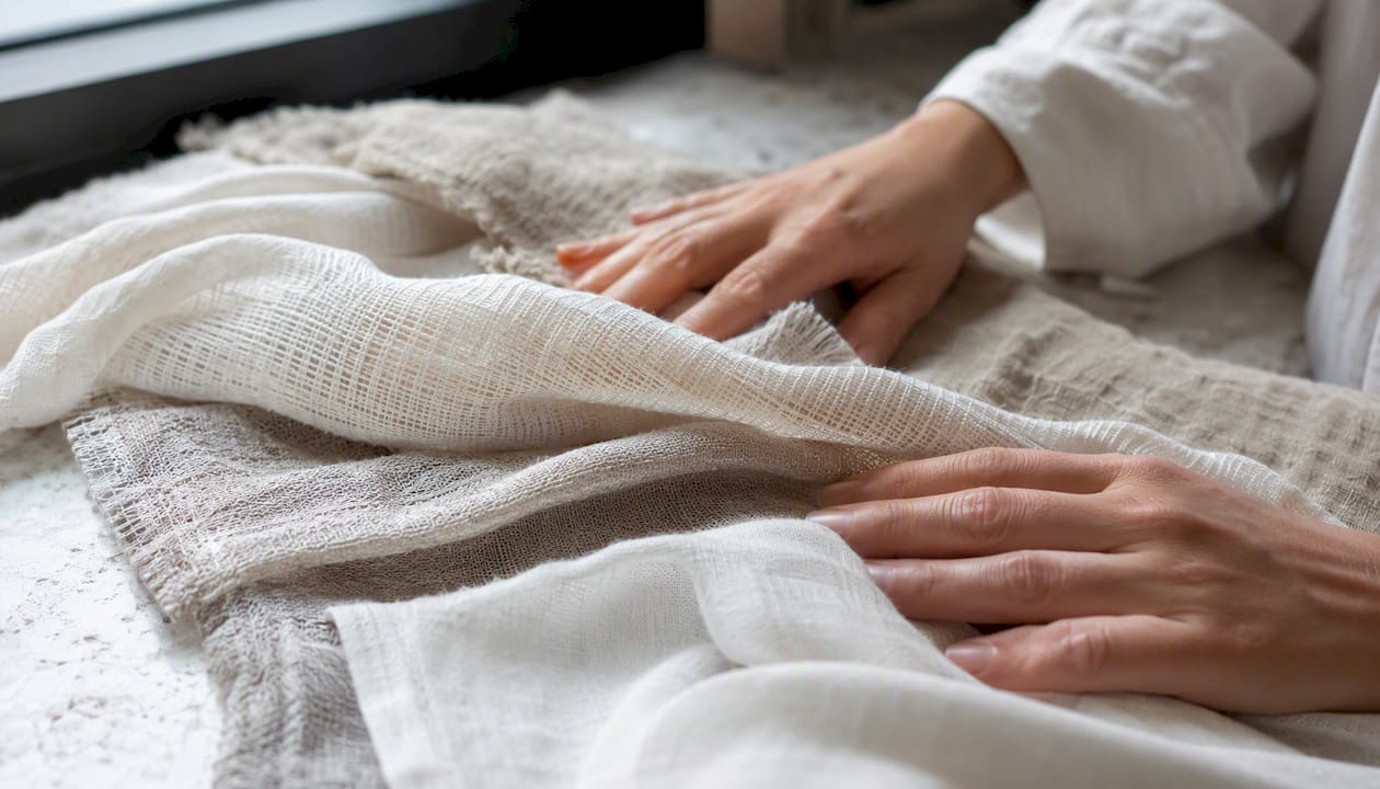 Close-up of cotton and linen fabric textures