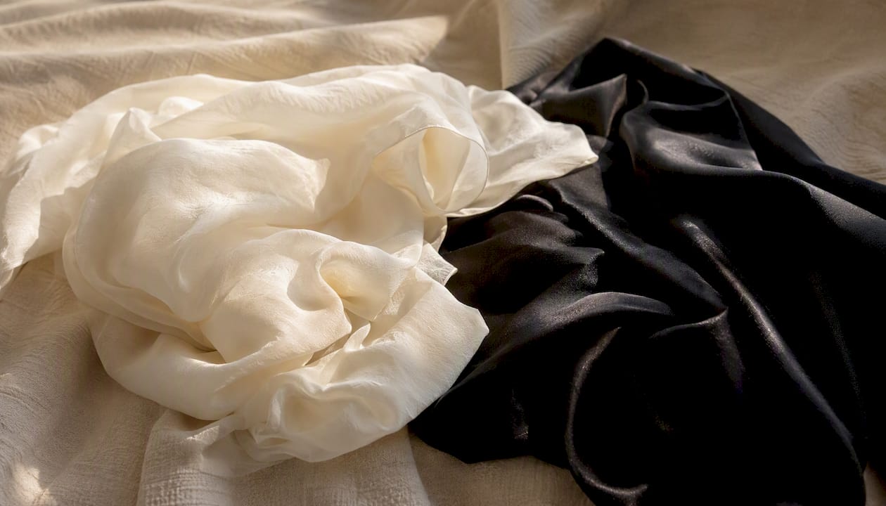 Close-up of breathable cotton and silk fabric textures