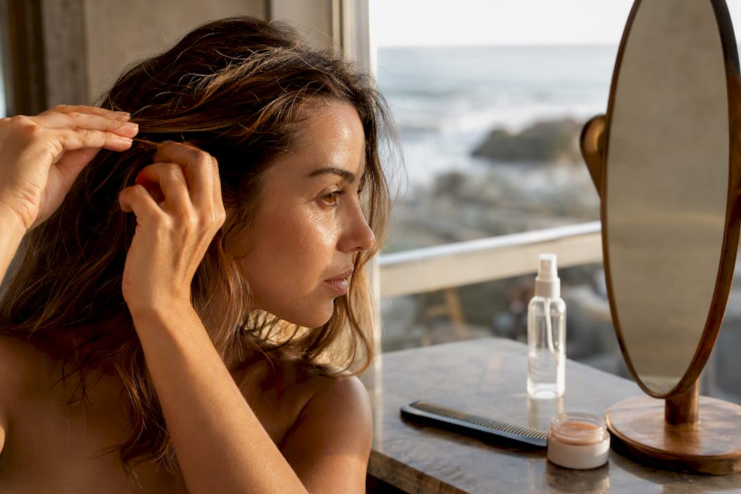 Woman refreshing salt-air waves