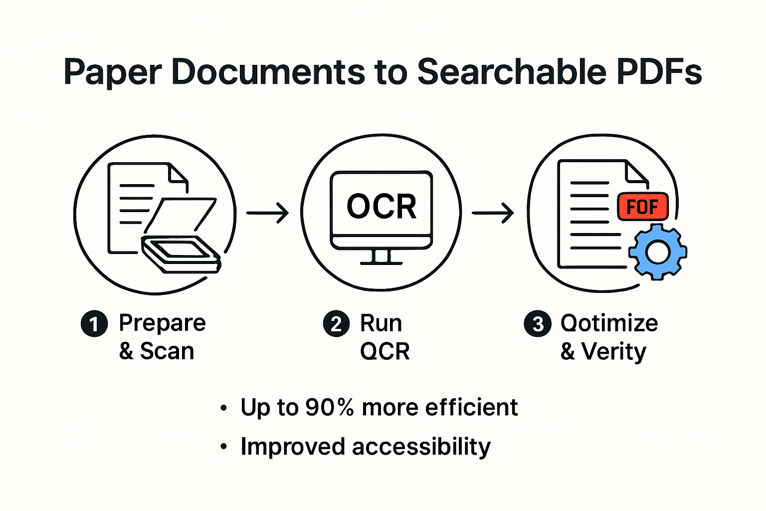 Infographic showing OCR steps for creating searchable PDFs