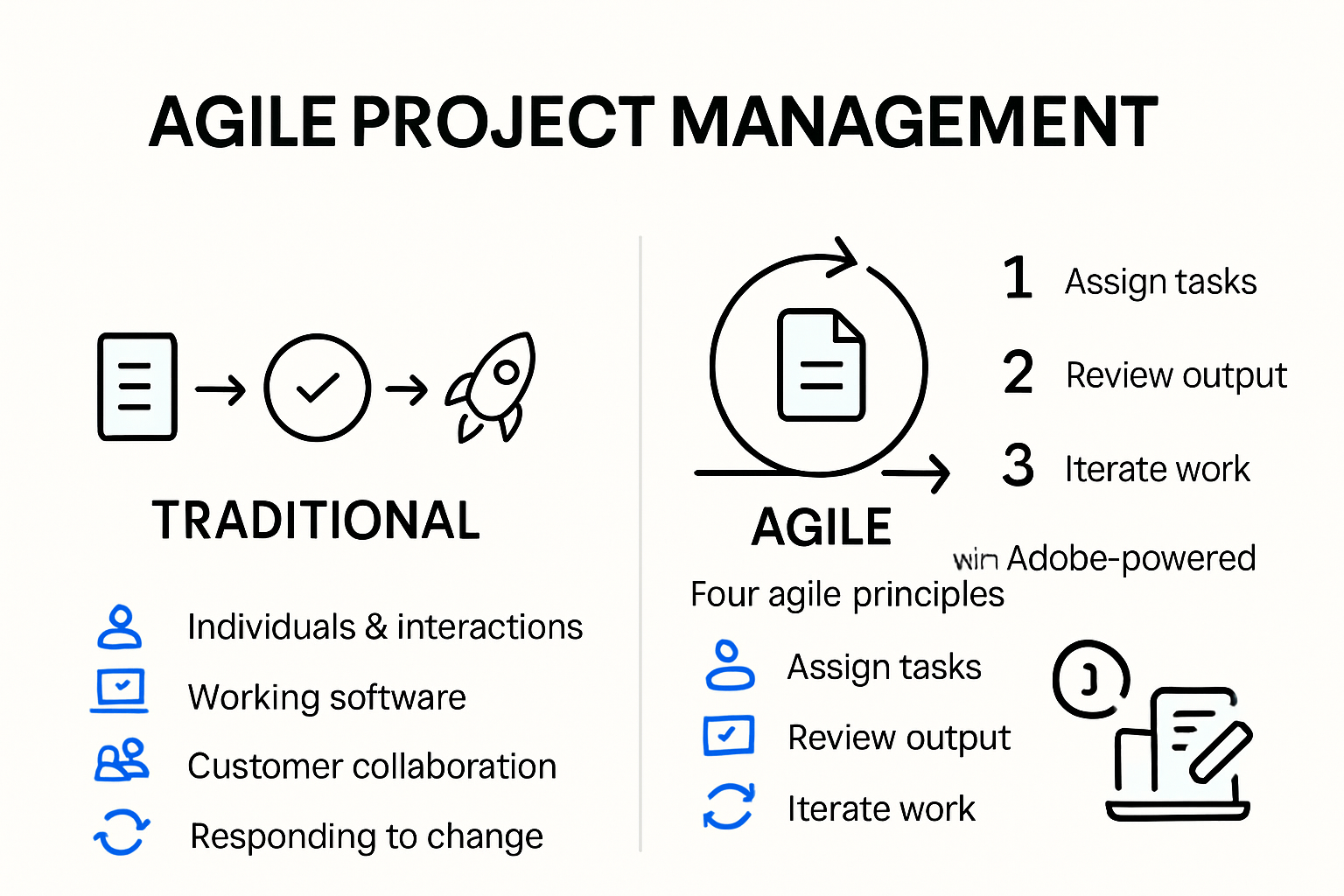 Agile vs. traditional project management principles visualized