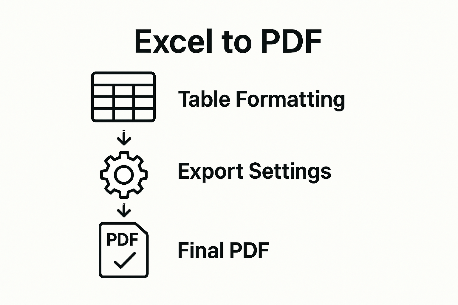 Three-step process from Excel table prep to PDF creation