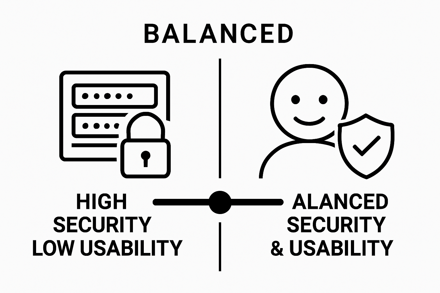 Infographic contrasting security vs usability with balance slider