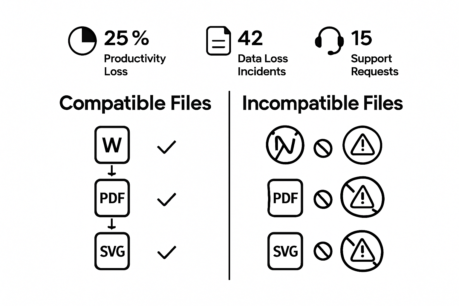 Infographic comparing compatible and incompatible file workflows