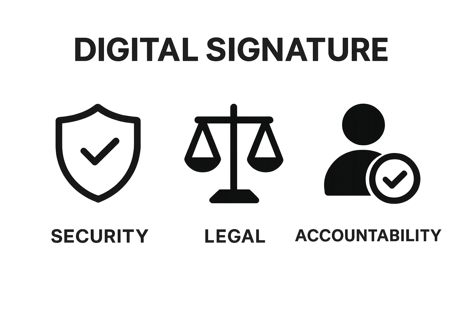 Infographic showing security, legal, accountability benefits of digital signature validation