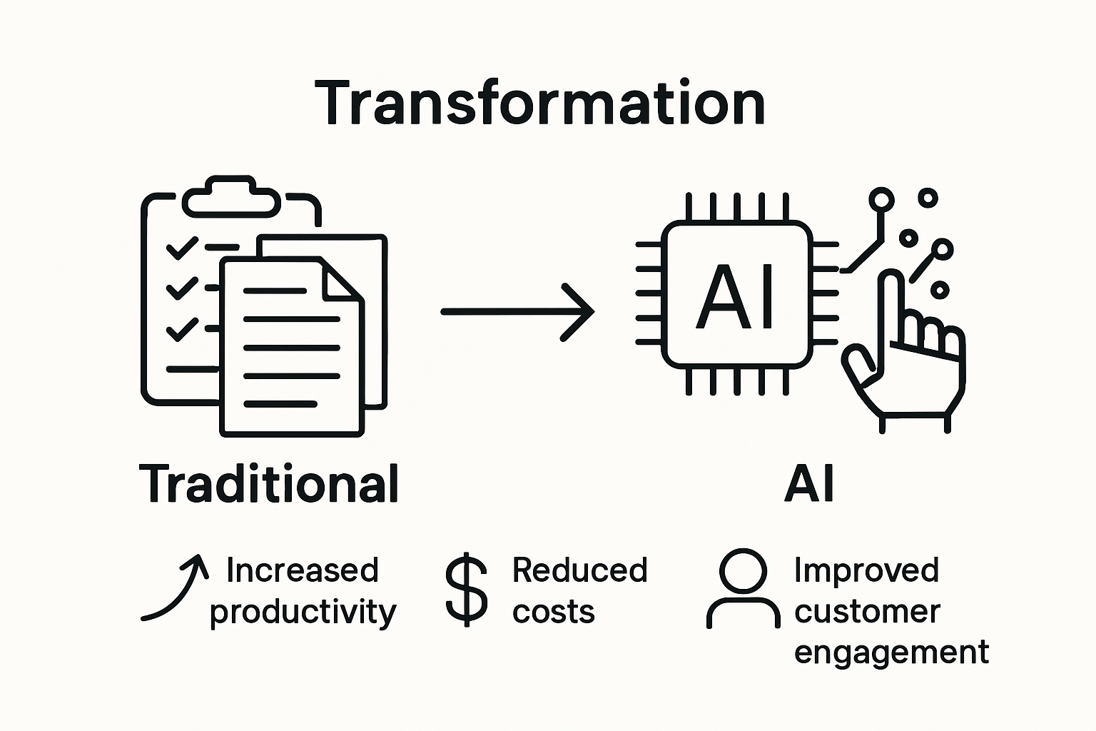 Infographic comparing traditional and AI-driven business operations with three key benefits