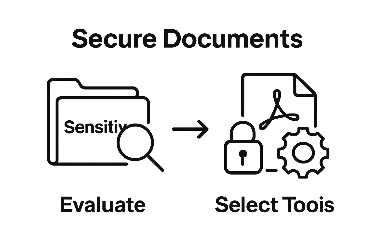 Infographic showing two steps: assess document sensitivity and choose Adobe security tools.