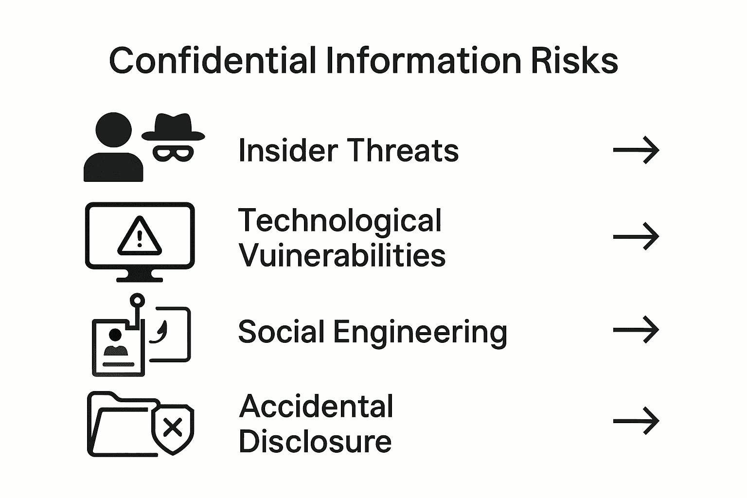 Infographic comparing main risks in confidential information management with icons and prevention tips