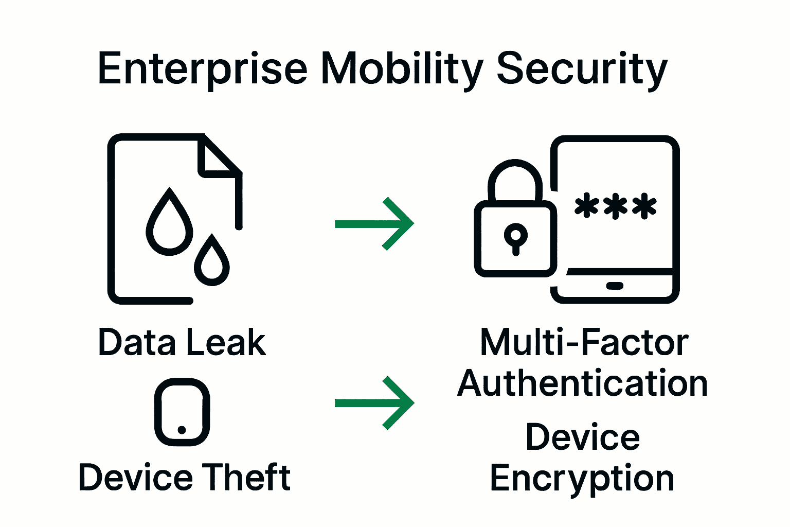 Infographic comparing risks and security solutions in enterprise mobility.