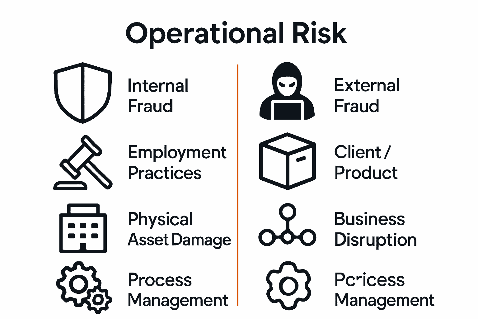 Infographic with eight key operational risk categories and icons for each
