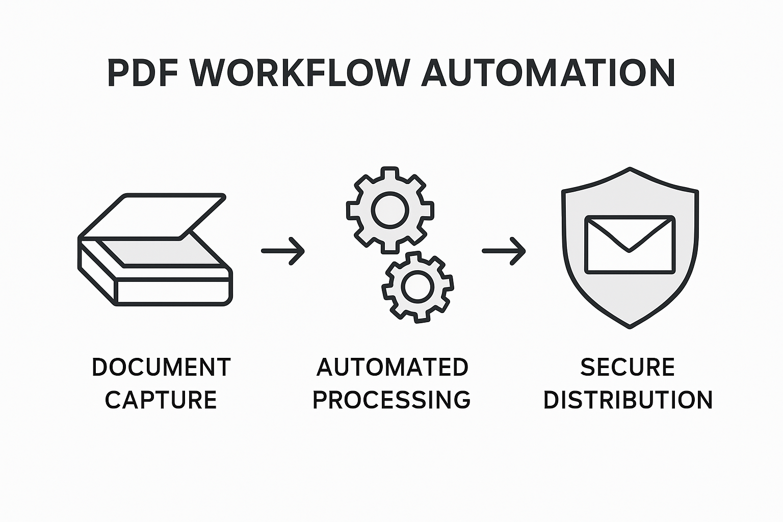 Three-step PDF automation workflow infographic