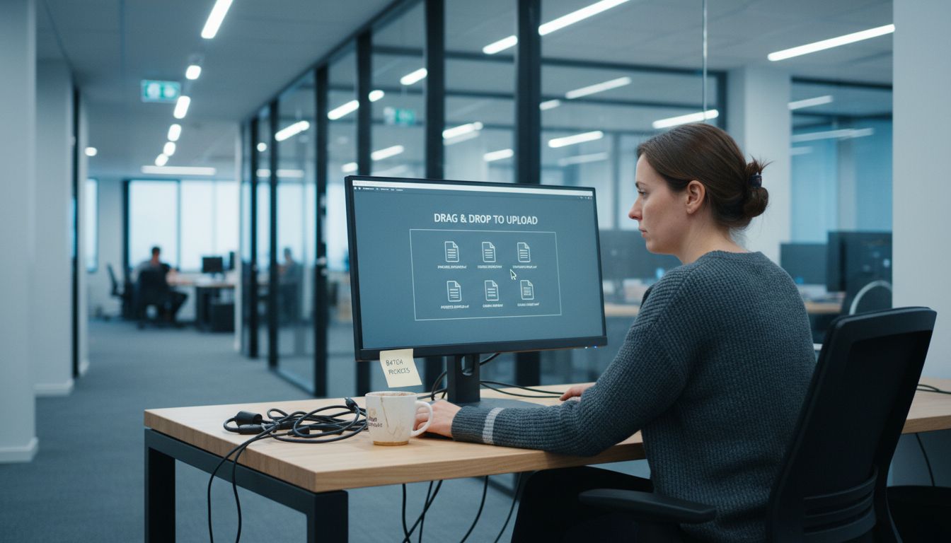 IT specialist uploading batch PDFs at desk