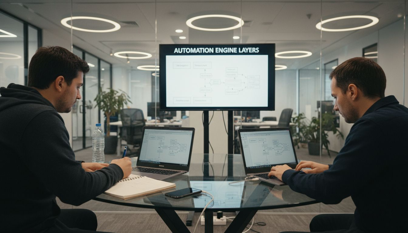 IT specialists discussing automation process execution