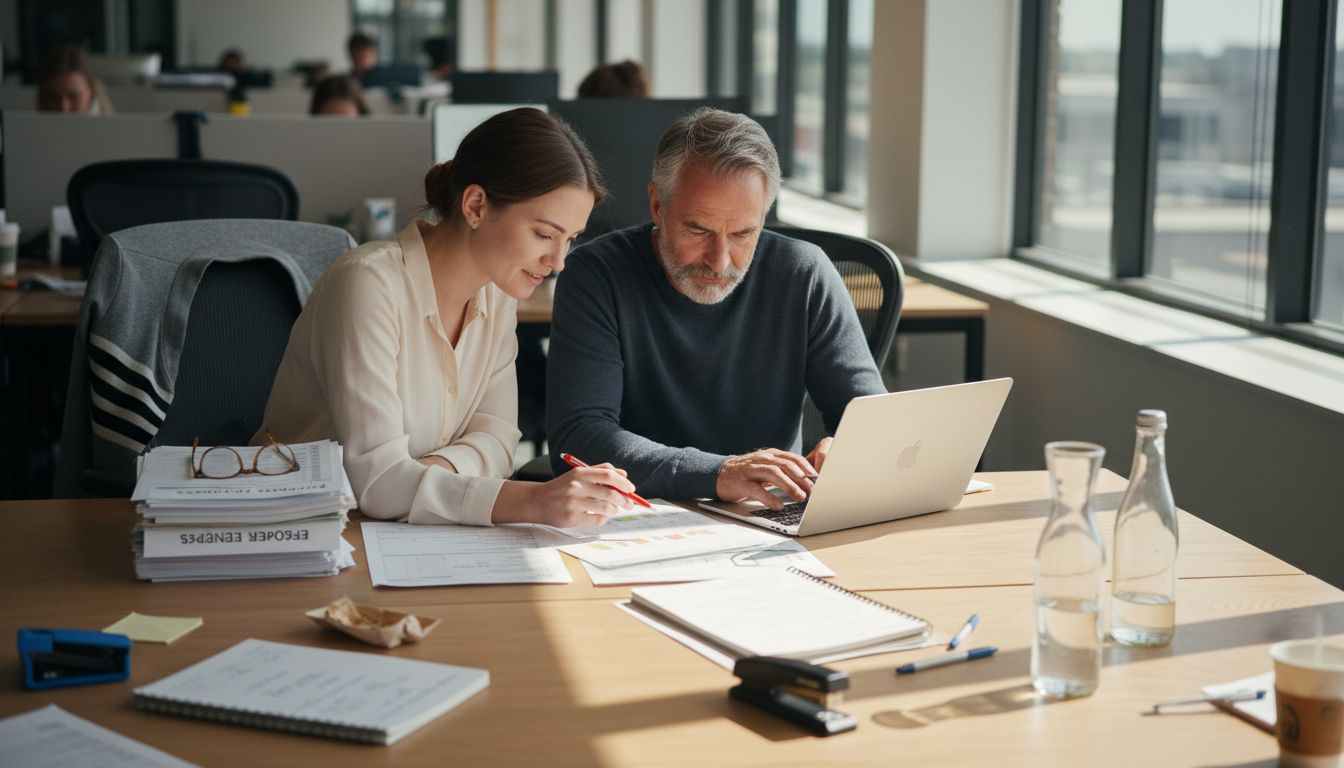 Coworkers collaboratively editing PDF document