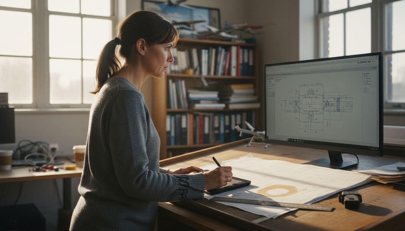 Engineer reviewing technical PDF on monitor