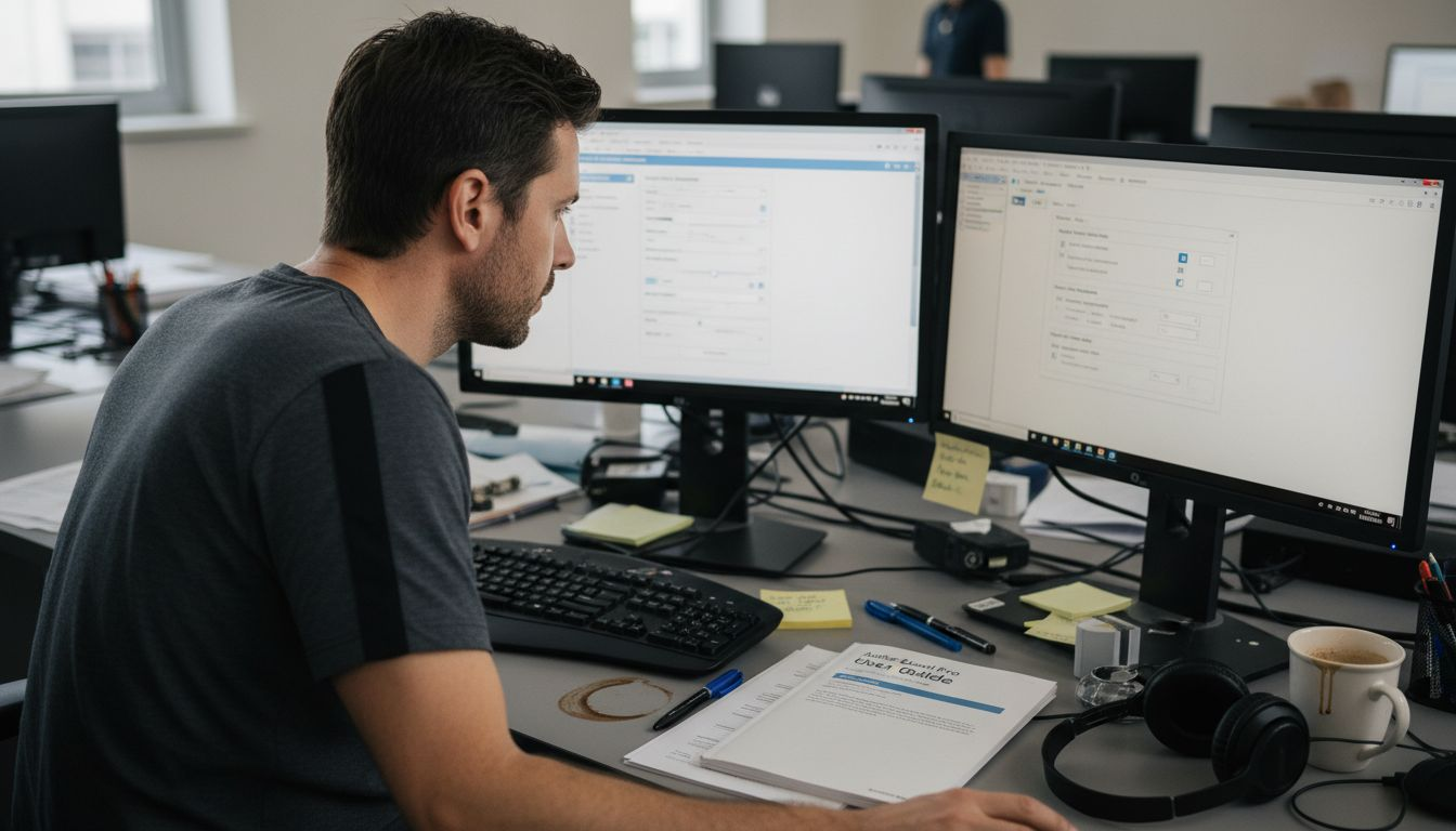 IT specialist sets up conversion options on computer