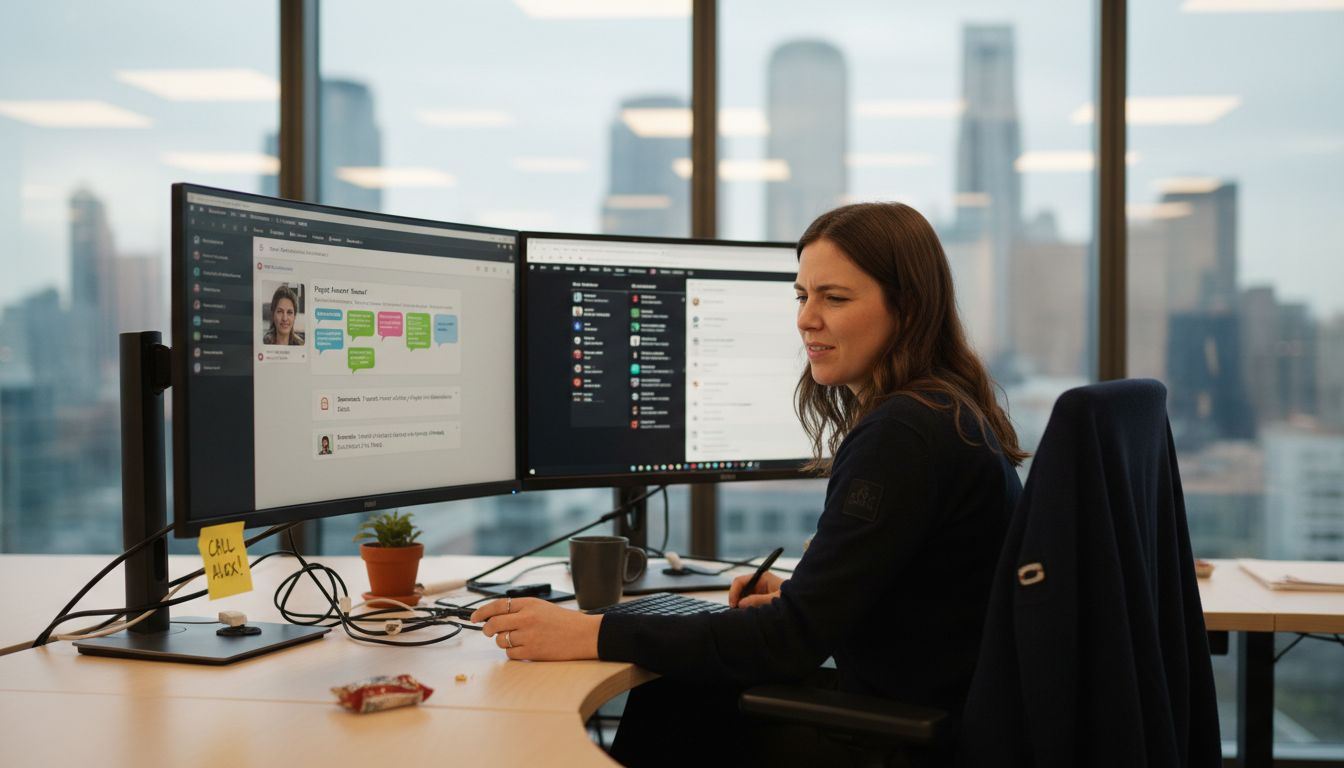 Staff member using collaboration platform at desk