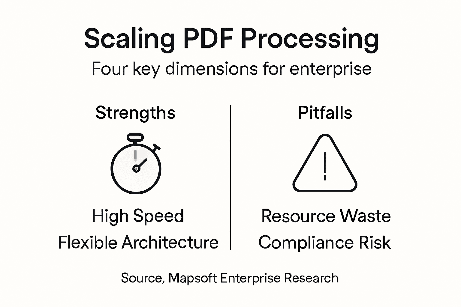Infographic showing PDF scaling strengths and pitfalls