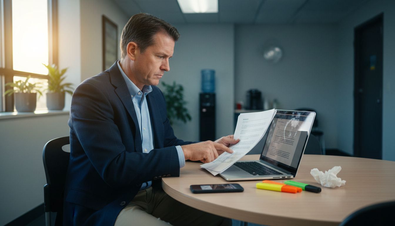 Man comparing Word and PDF formatting details