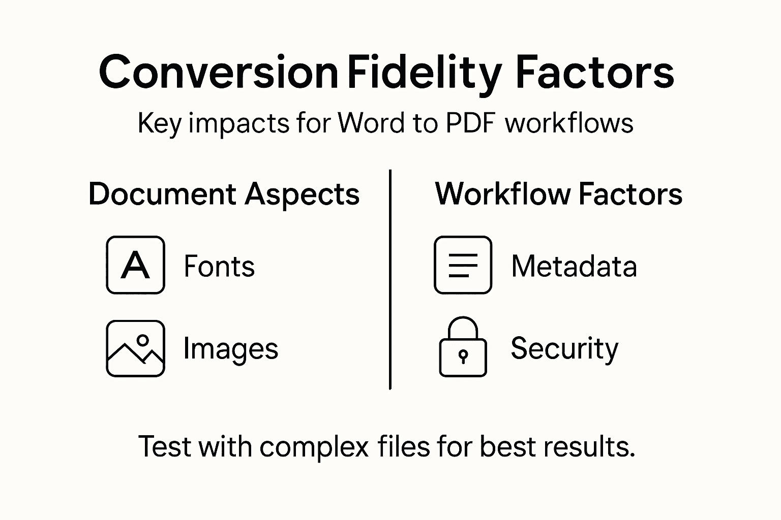 Infographic showing key Word to PDF fidelity factors