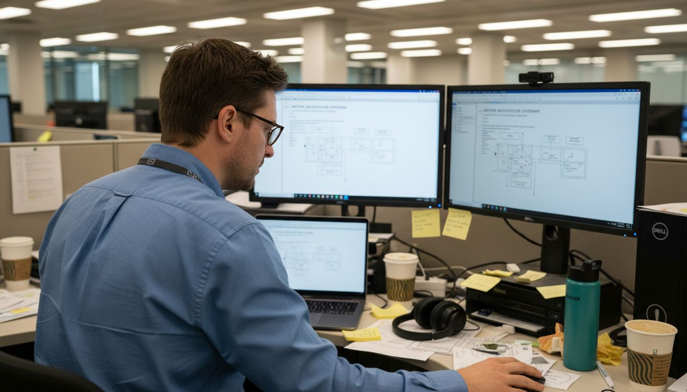IT specialist compares PDF layouts on devices