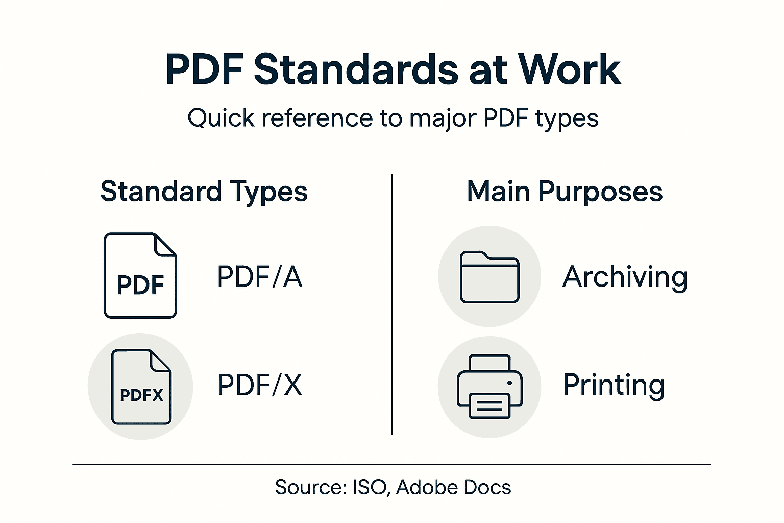 Infographic summarizing PDF standards and uses