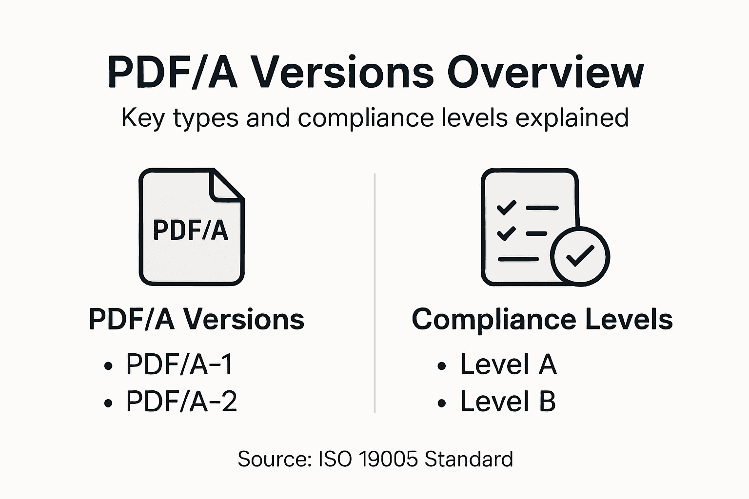 Infographic showing PDF/A versions and compliance levels
