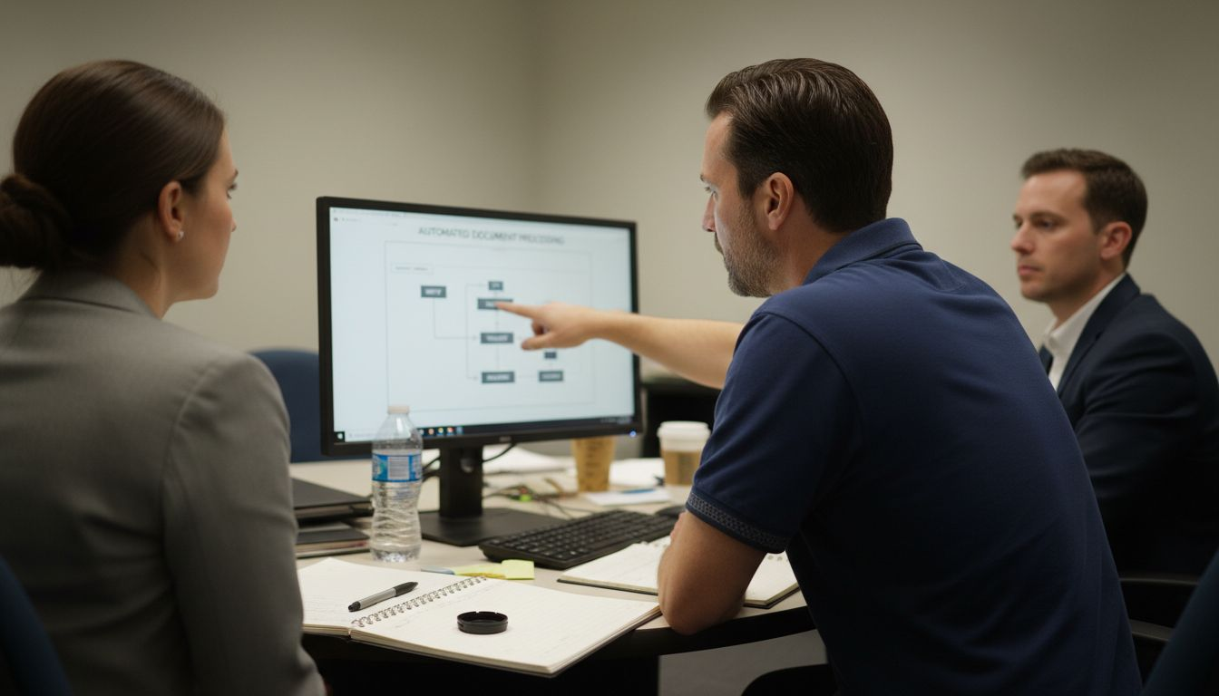 Manager demonstrating document processing workflow