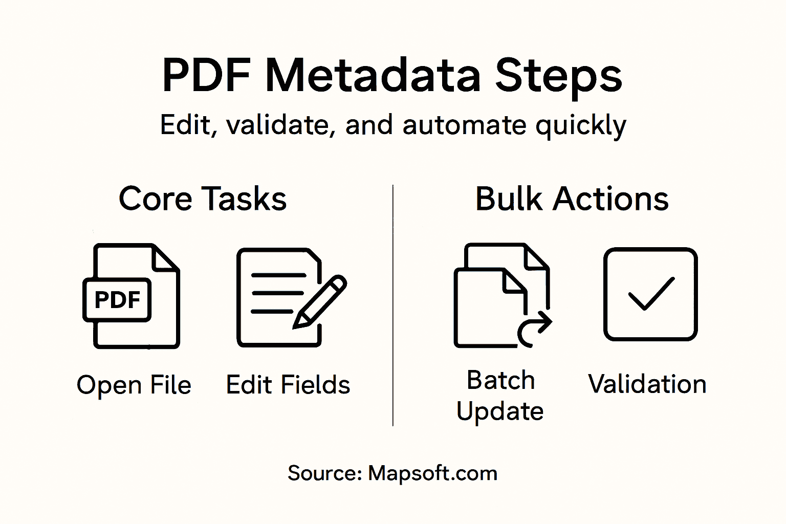 Infographic showing PDF metadata workflow steps