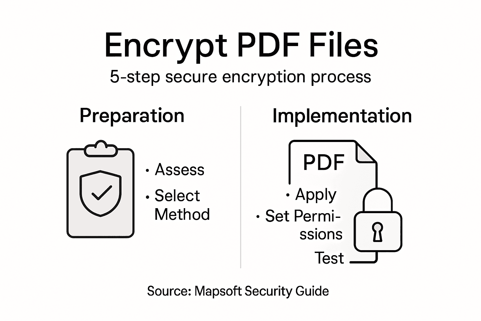 Infographic showing secure PDF encryption steps