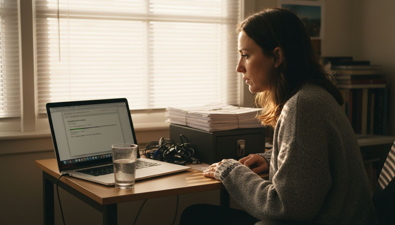 Uploading PDFs securely at home desk