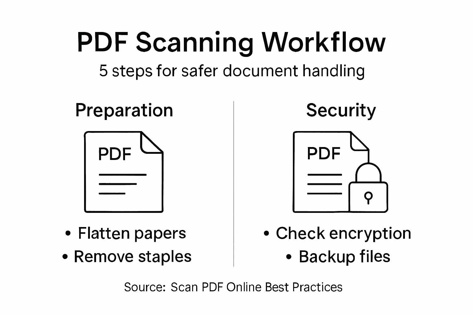 Infographic showing PDF scanning steps and security tips