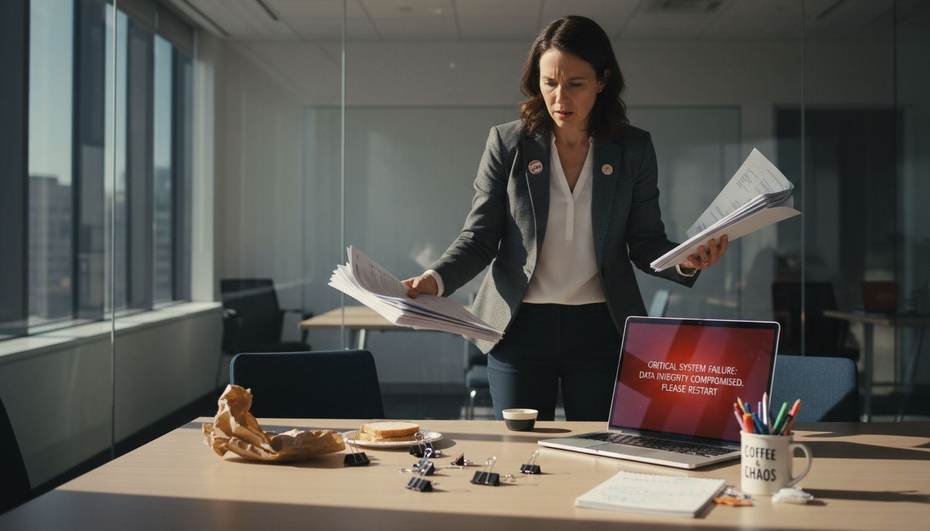 Coordinator managing PDF bottlenecks in meeting room