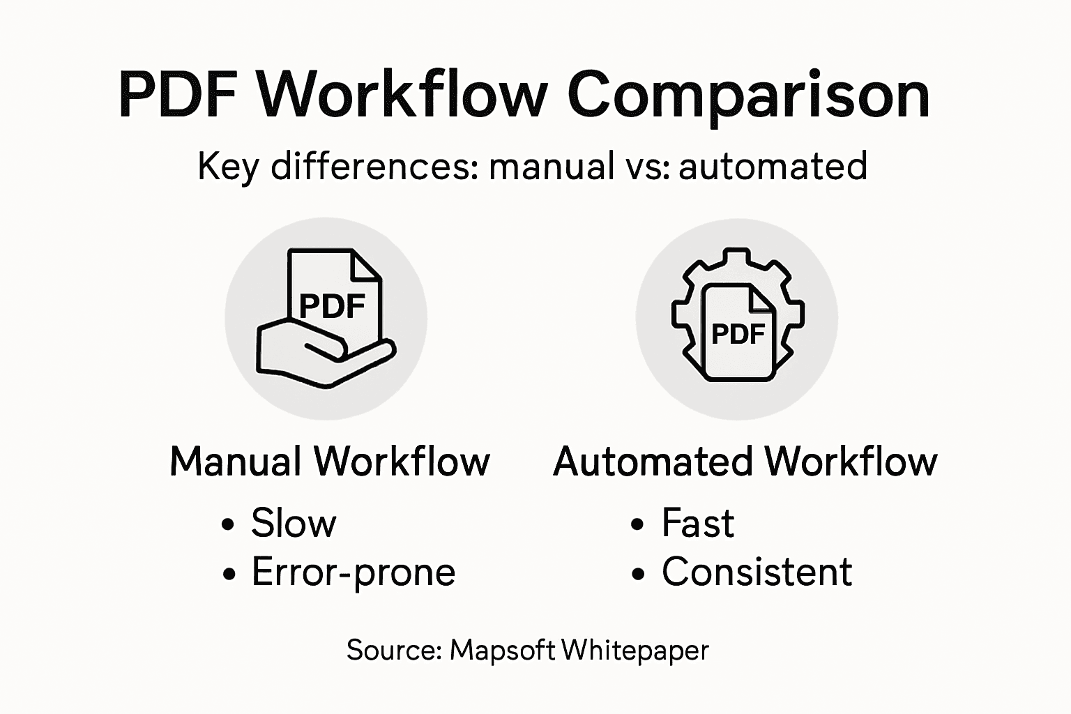 Infographic comparing manual and automated PDF workflow