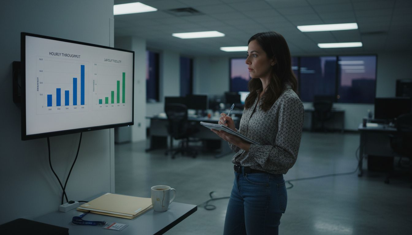 Analyst reviewing batch process dashboard display