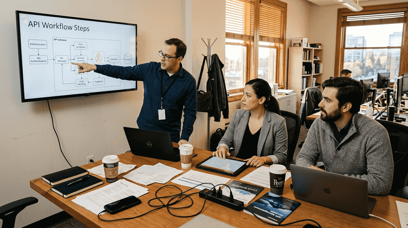 Team consulting PDF workflow automation diagram