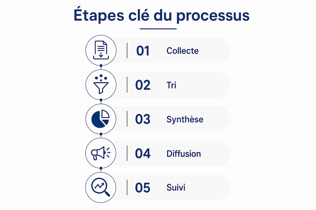 Infographie présentant les étapes clés du processus de synthèse automatisée