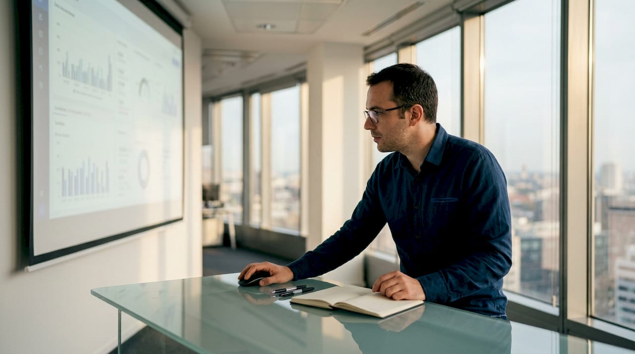Un expert analyse en détail le tableau de bord du workflow afin d’optimiser les processus.