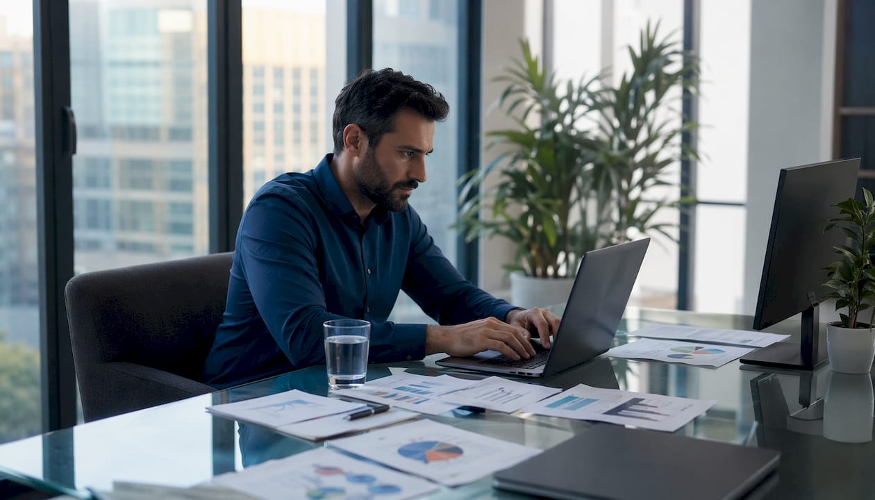Un professionnel en train d’analyser les indicateurs de performance automatisés sur son poste de travail.