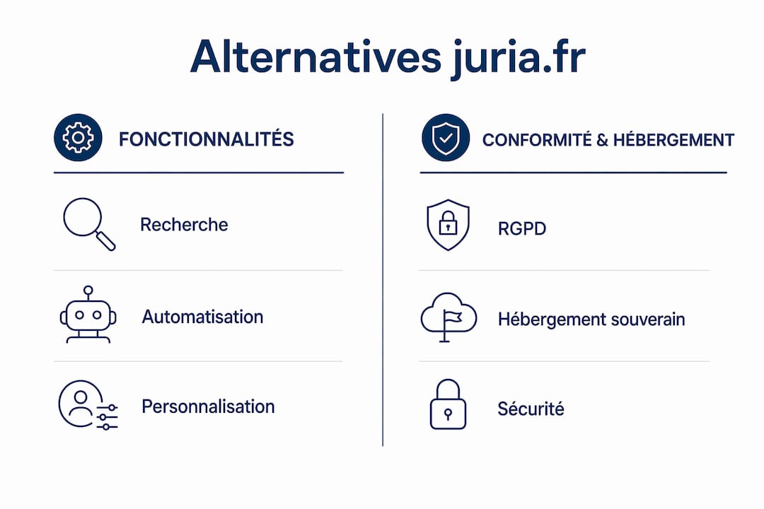 Visualisation des principales fonctionnalités et du niveau de conformité des différentes solutions juridiques