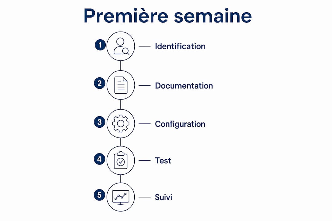 Visuel présentant les étapes incontournables pour bien démarrer l’automatisation lors de la première semaine