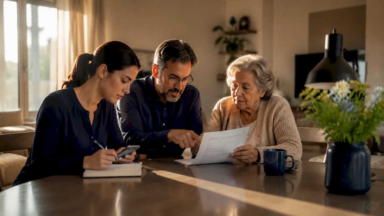 Family reviewing Medicare costs documents together