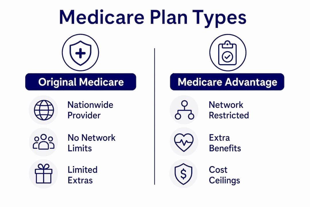Infographic comparing Original Medicare and Medicare Advantage features