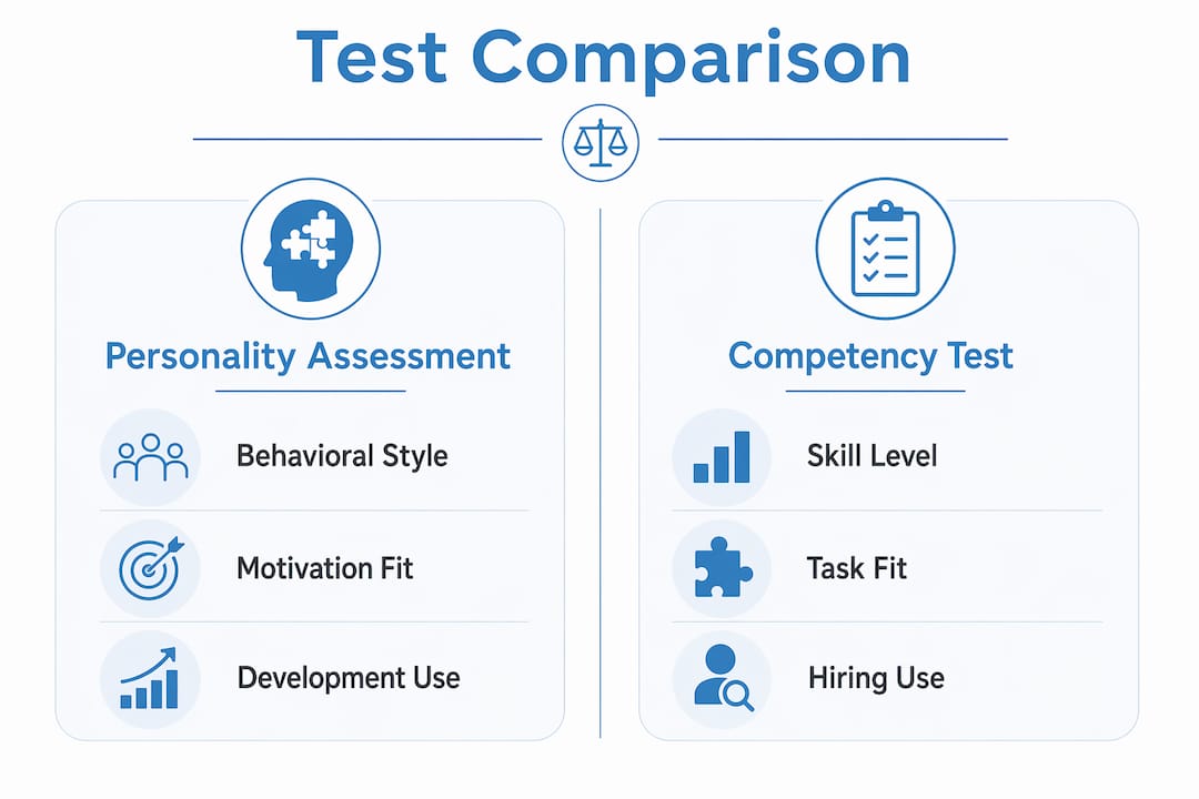 Infographic comparing personality and competency tests