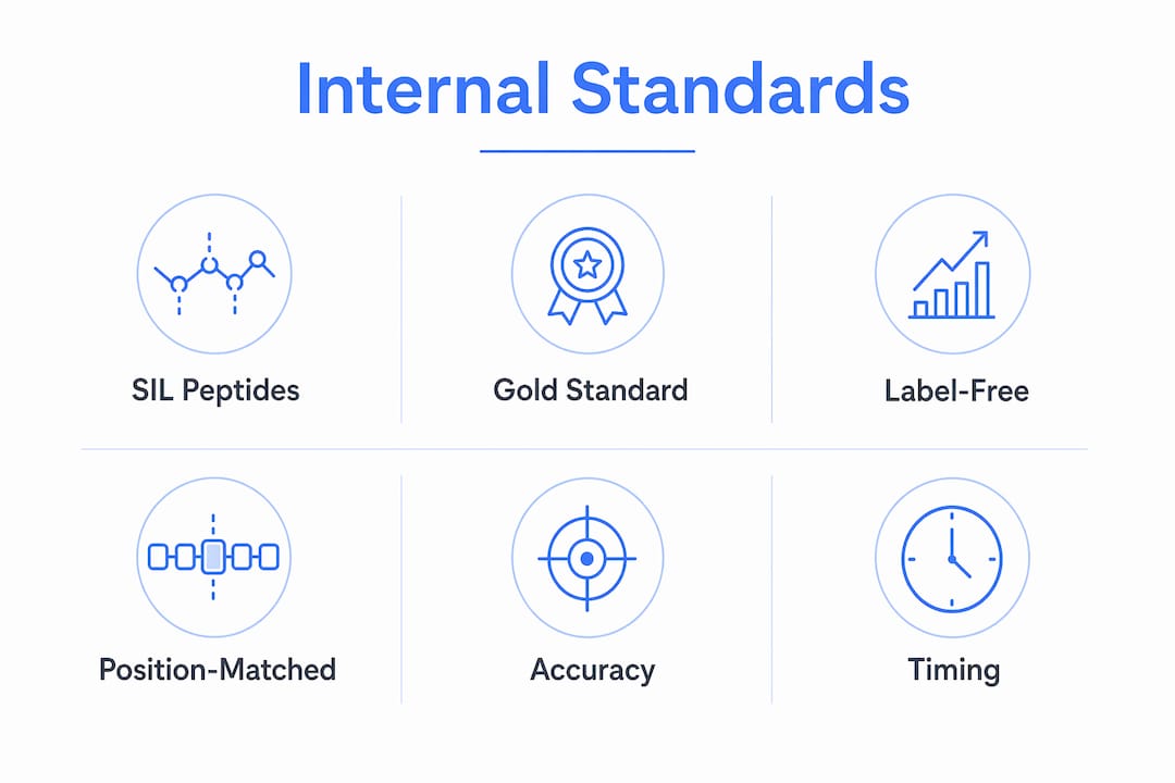 Infographic comparing types of internal standards for peptide quantification