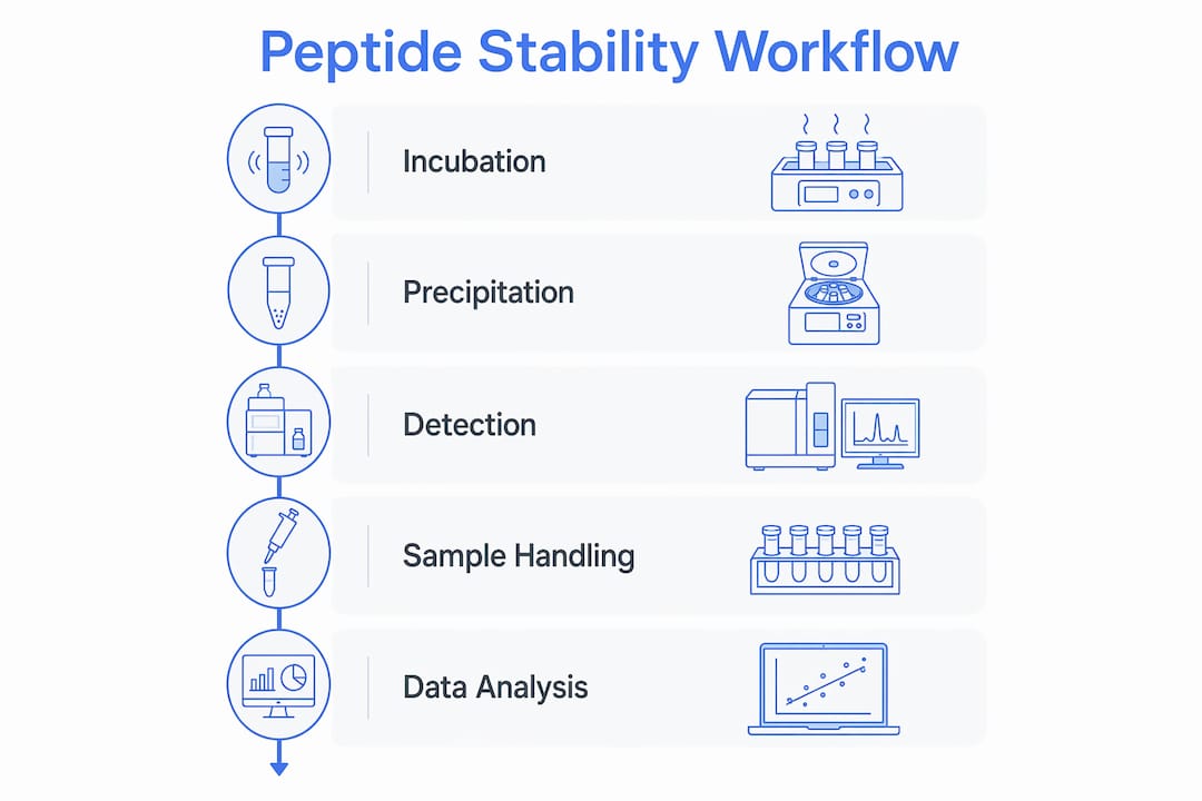 Infographic showing peptide stability testing steps