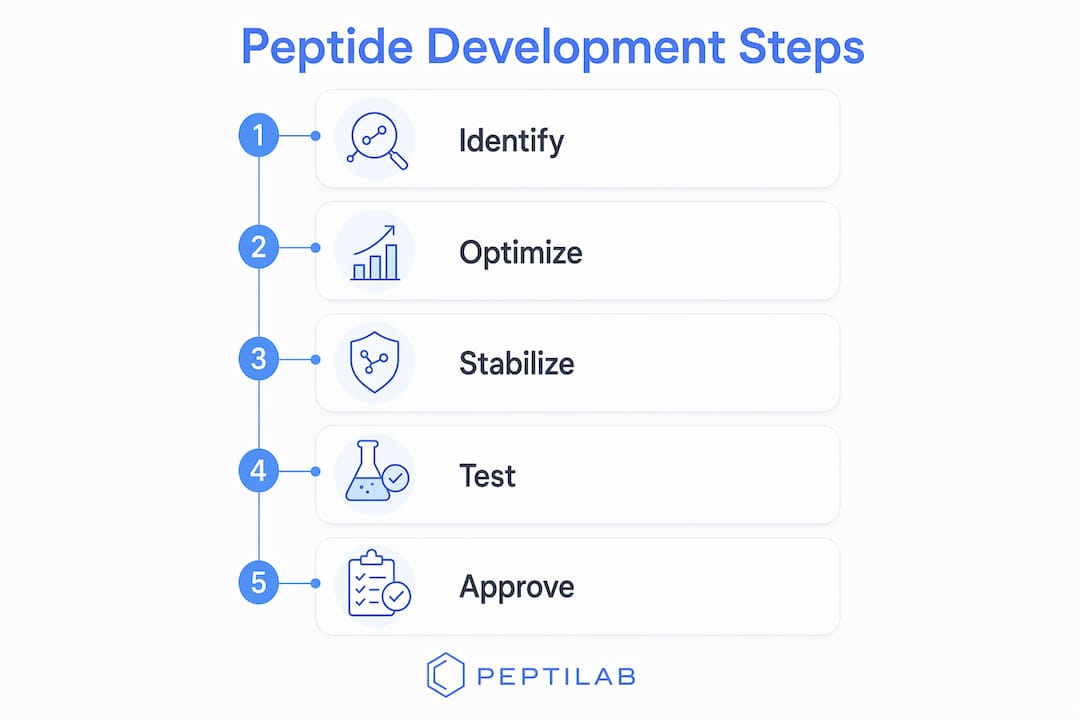 Infographic showing peptide drug development steps