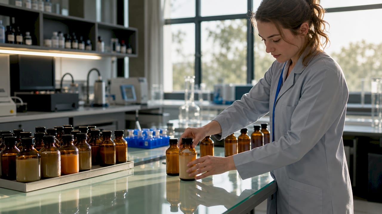 Amber bottles in incubator for stability testing
