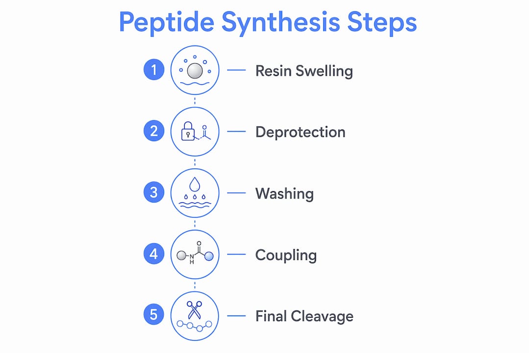 Infographic showing peptide synthesis steps