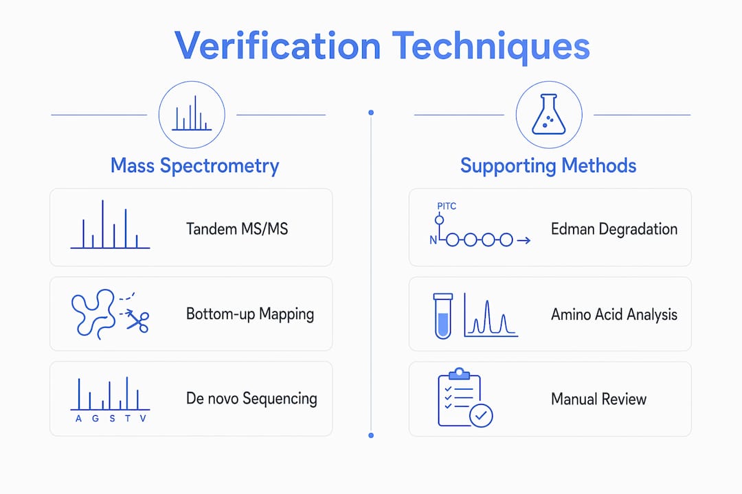 Infographic comparing peptide sequence verification techniques